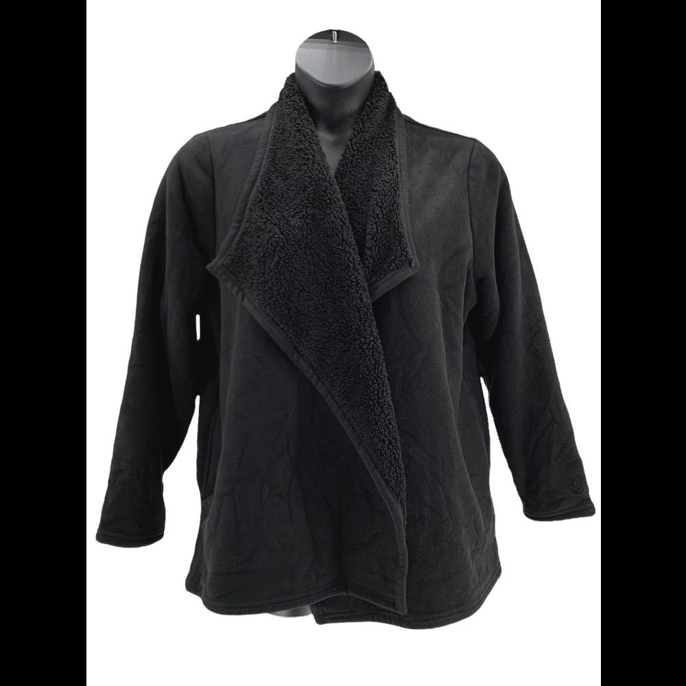 Cuddl Duds Fleecewear Bonded Sherpa Cascade Front Wrap Black - Regular